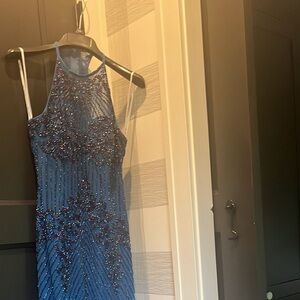 Sherri hill beaded blue gown size 0